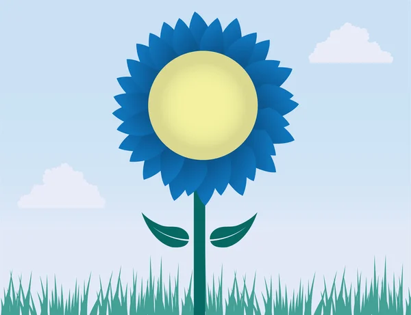 Blauwe bloem met gras — Stockvector