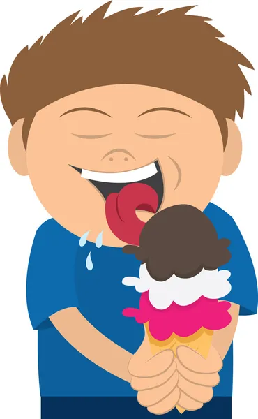 Kluk lízání kužel zmrzliny — Stockový vektor