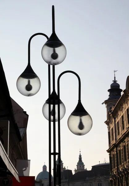 Dekoratív utcai lámpák és a panoráma ljubliana — Stock Fotó