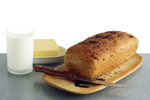 パン、バター、牛乳パン — ストック写真