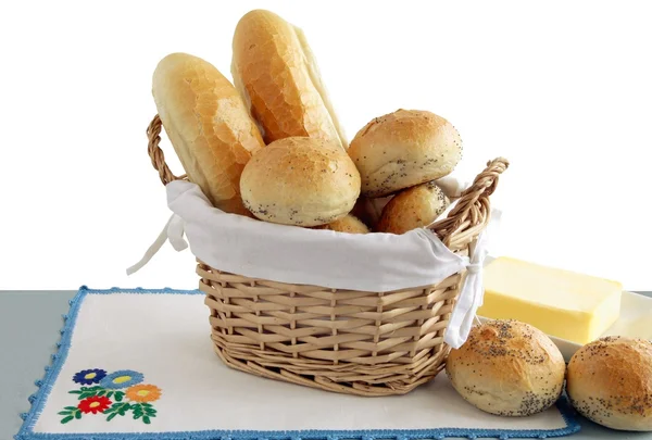 新鲜的面包、 馒头和黄油 — 图库照片