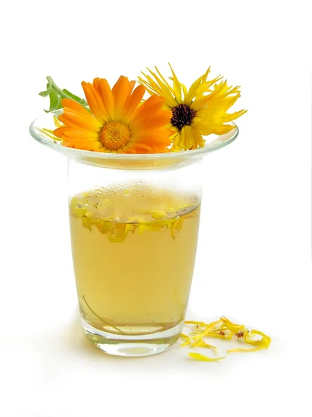 Marigold çiçek yaprakları olarak bitkisel ilaç ve kozmetik — Stok fotoğraf