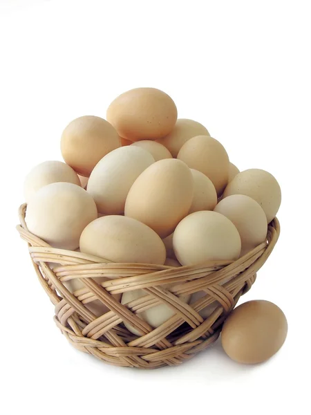 Hen's eggs in basket — Stock Photo, Image