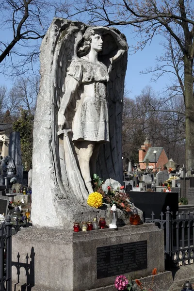 Kamenité anděl jako památka na hrob na hřbitově — Stock fotografie
