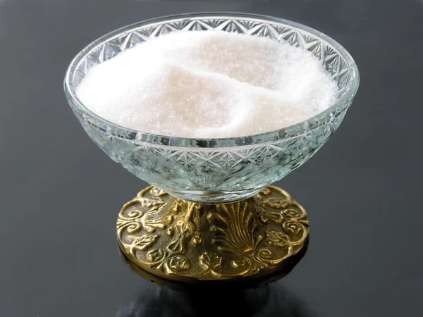 stock image Pot with white cristall sugar