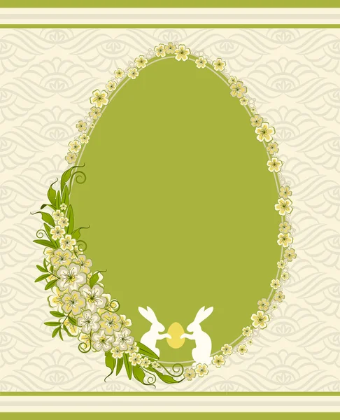 ウサギとレースの背景に花の美しいイースター カード — ストック写真