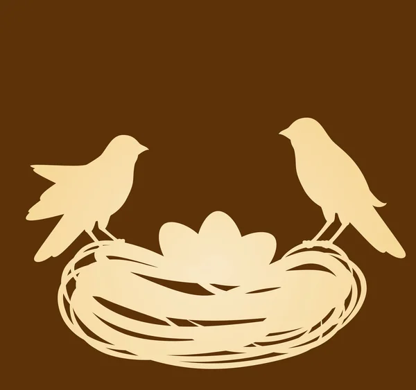 Vogels in het nest met eieren. Paaskaart — Stockfoto