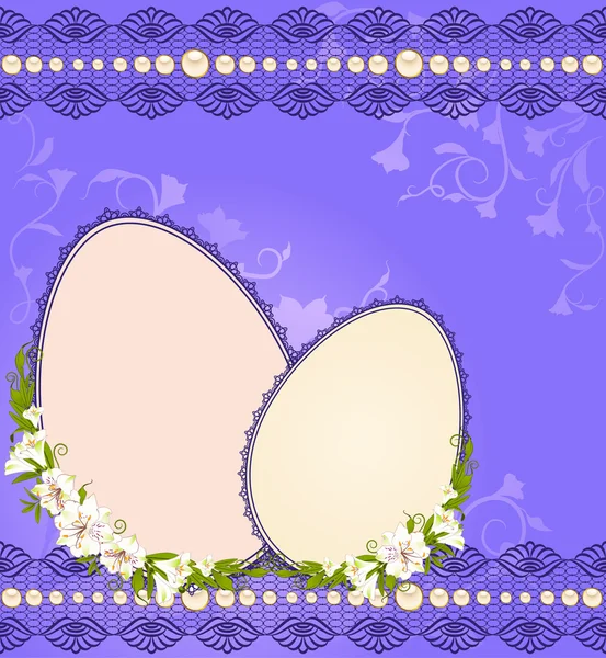 Eggs with lace ornaments and flowers — Stock Photo, Image