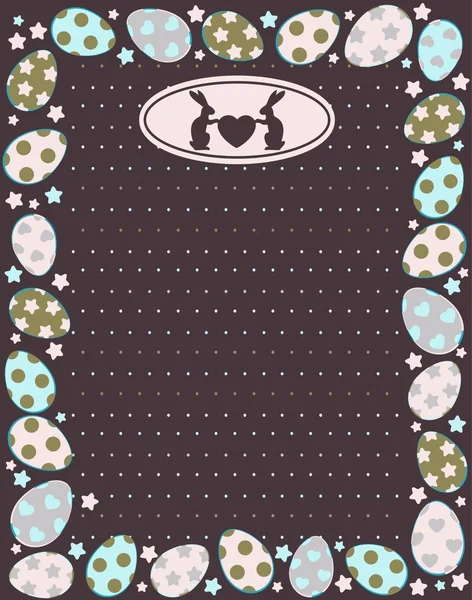 Bella carta pasquale con coniglietto e uova su sfondo pizzo — Foto Stock