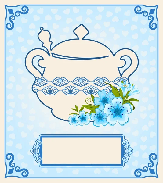 Ilustración de maceta de té de cerámica vintage con hermosas flores —  Fotos de Stock
