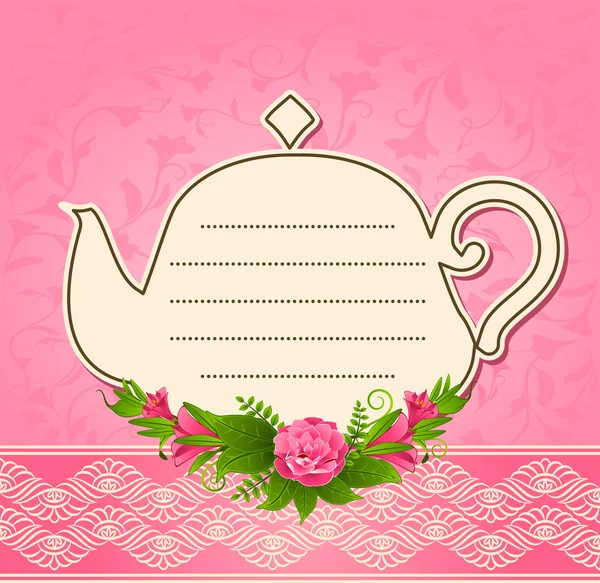 Ilustração de vaso de chá cerâmico vintage com belas flores — Fotografia de Stock