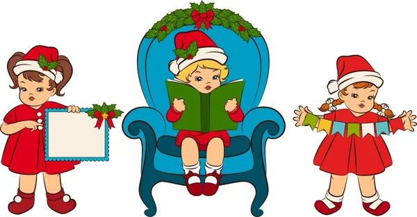 Cartoon little girls in suit Snow Maiden set — Stock Photo, Image