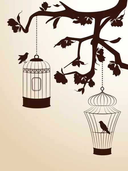 Vintage φόντο με birdcages και τα πουλιά — ストック写真
