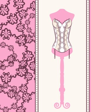 Vintage corset with beautiful ornament on the background. Vector clipart