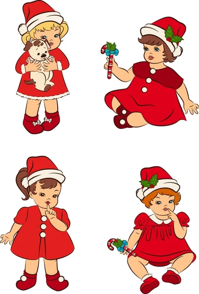 Мультфільм Маленькі дівчатка в костюмі Снігуронька — стоковий вектор