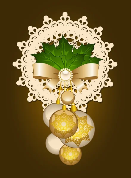 Karácsonyi labdák íj dekoráció boldog új évet Zsuzsu. vektor — Stock Vector
