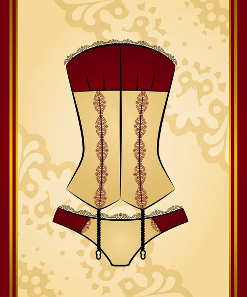 Vintage corset with beautiful ornament on the background. Vector — Stock Vector