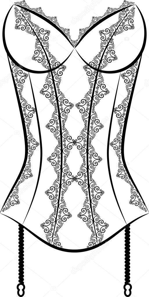 Vintage corset with beautiful ornament on the background. Vector