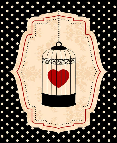 stock vector Vintage background with ornamental birdcages and red heart