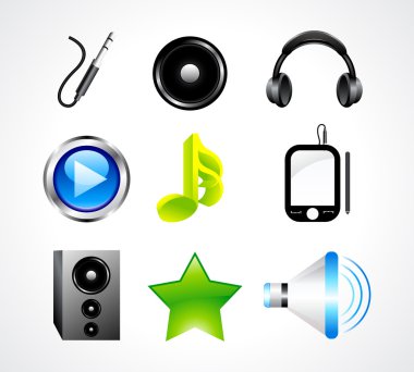 Abstract glossy music icon set clipart