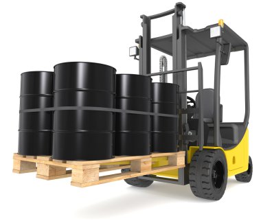 Forklift with Oil Drums. clipart