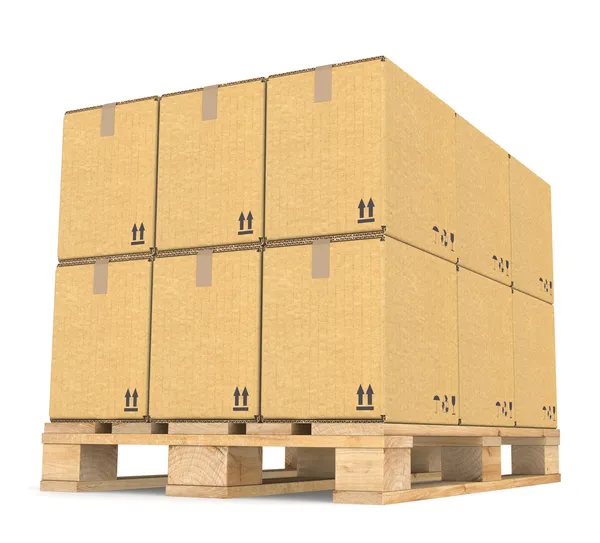 Поддон с картонными коробками — стоковое фото