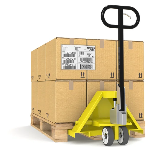 Pallet Truck with Shipping Label, EDI. — Stock Photo, Image