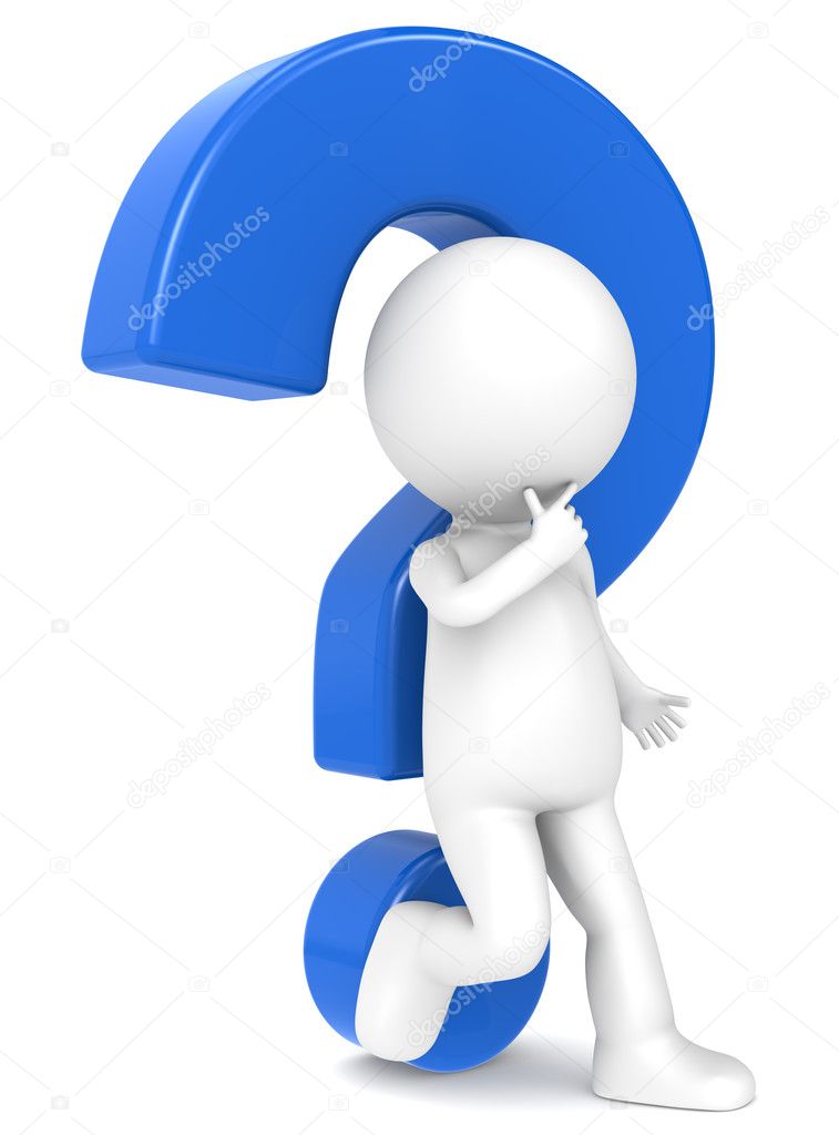 3d human character with a Blue question mark