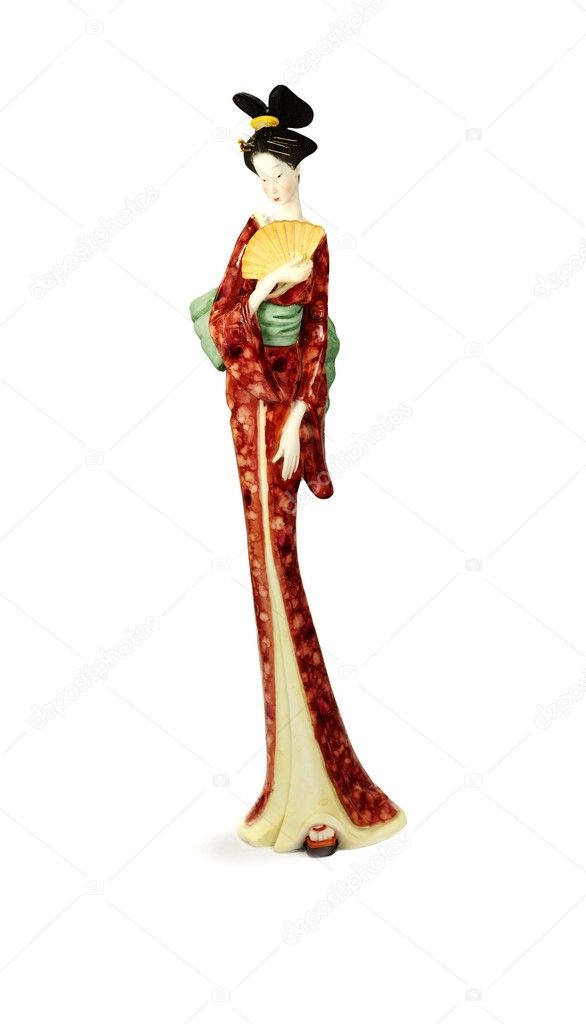 Statuette of a Geisha on a white background