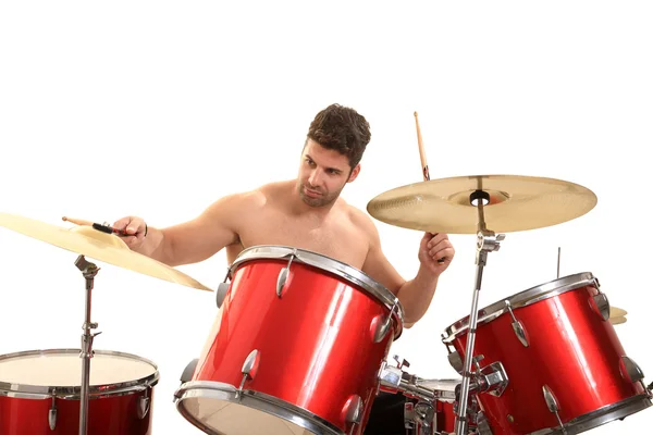 Jovem baterista masculino — Fotografia de Stock