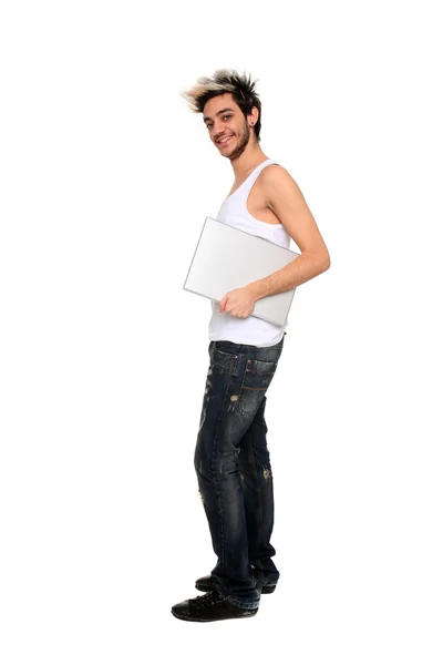 Young man holding a notebook — Stock Photo, Image