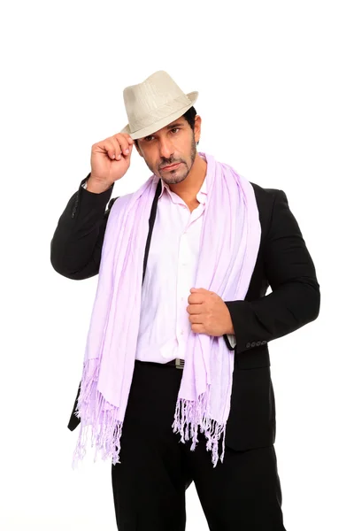 Stylowy człowiek ubrany kapelusz i szalik — Zdjęcie stockowe
