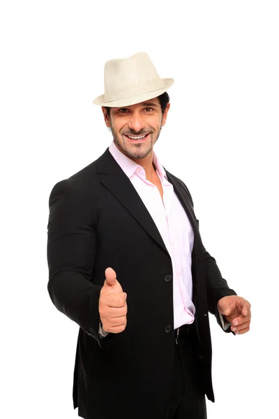 Człowiek ubrany w garnitur i kapelusz — Zdjęcie stockowe