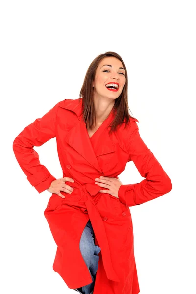 Kız üzerinde kırmızı bir ceket — Stok fotoğraf