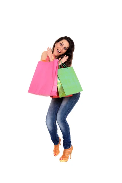 Retrato de niña con bolsas de compras —  Fotos de Stock