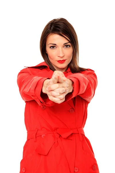 Girl on a red coat — Stock Photo, Image