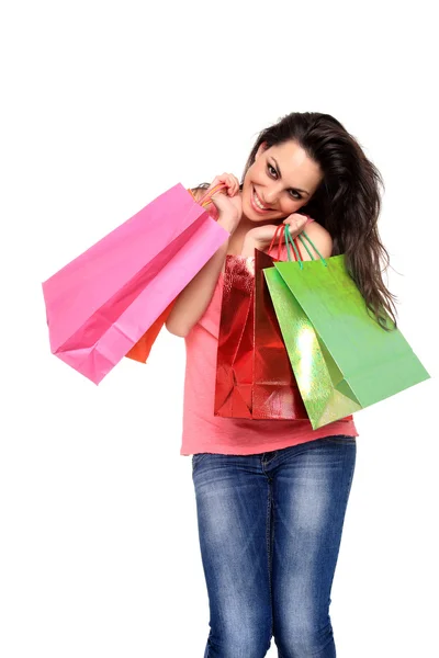 Retrato de niña con bolsas de compras —  Fotos de Stock