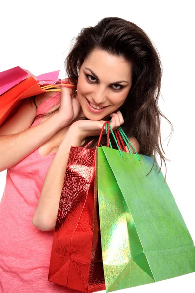 Portret van een jong meisje met shopping tassen — Stockfoto