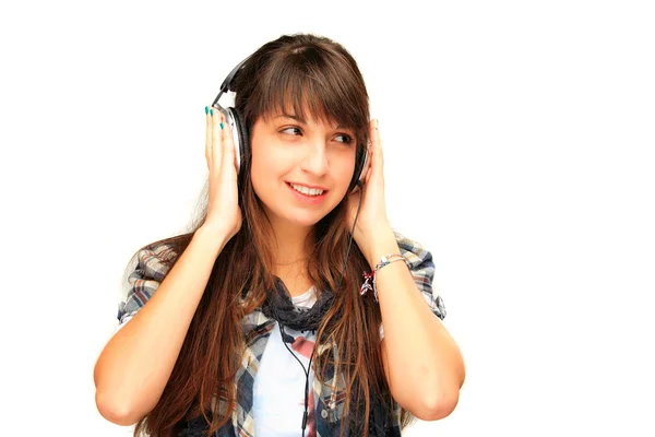 Ευτυχισμένος κορίτσι με ακουστικά — Φωτογραφία Αρχείου