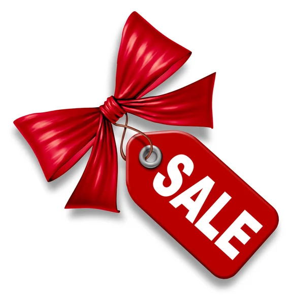 Verkoop prijskaartje met red ribbon bow tie — Stockfoto