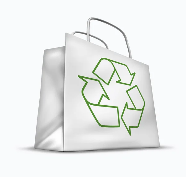Weiße Tüte mit dem Recycling-Symbol — Stockfoto