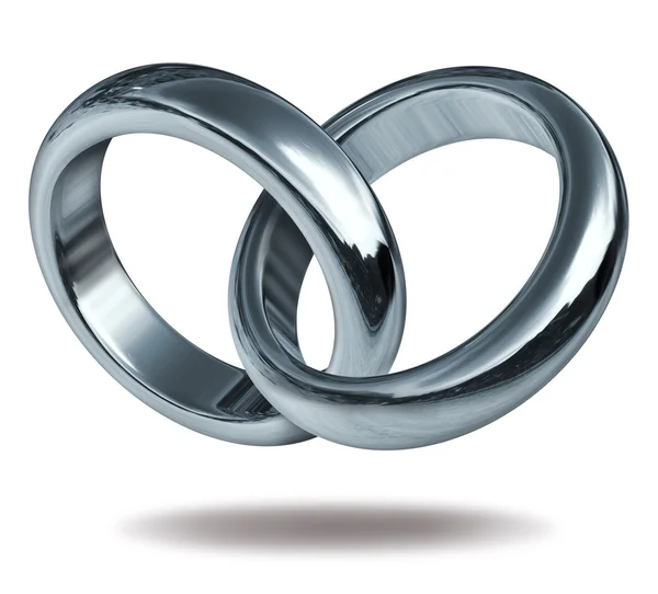 Anéis de amor ligados em uma forma de coração — Fotografia de Stock