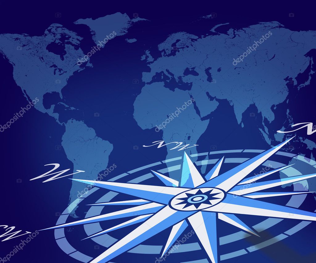 World map with compass stock illustration. Illustration of trip