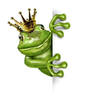Frog Prince with Gold Crown Holding a Vertical Blank Sign clipart