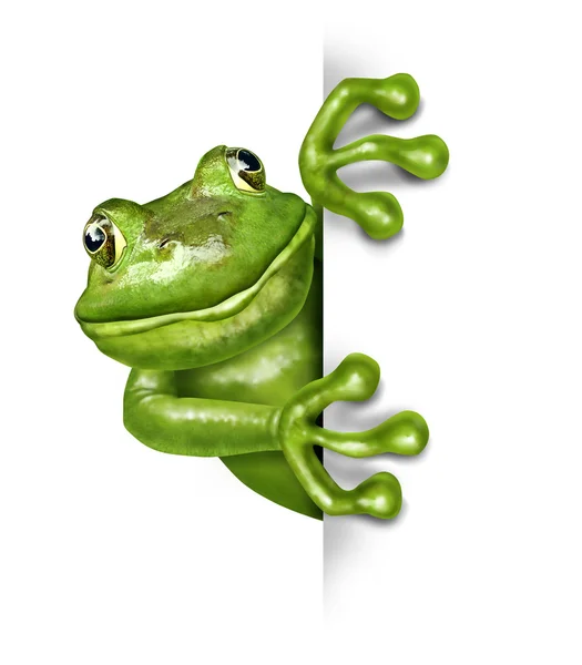 Frog Holding Un segno verticale vuoto — Foto Stock