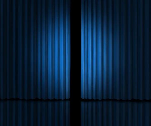 Presentamos en una etapa de cortina azul — Foto de Stock