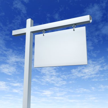 Blank White Real Estate Sign On a Blue Sky clipart