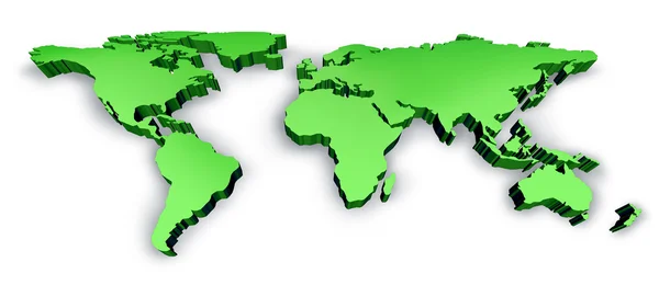 Dimensional Verde 3D Wold Map — Foto de Stock