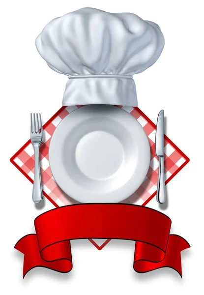Design de restaurante com uma placa e chapéu — Fotografia de Stock