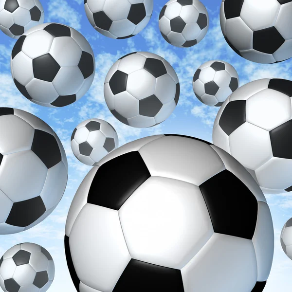 Flygande fotbollsbollar — Stockfoto